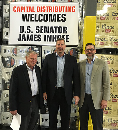 Oklahoma U.S. Senator Jim Inhofe (left) visited Capital Distributing Company in Oklahoma City